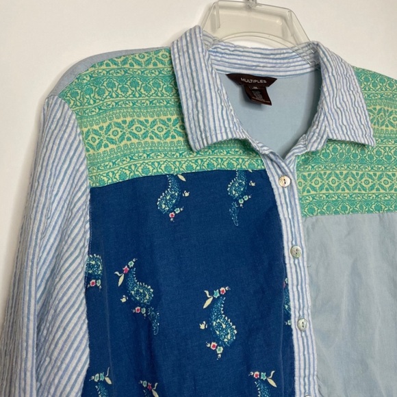 Multiple Patchwork Chambray Button Down Top 1X - Picture 7 of 7